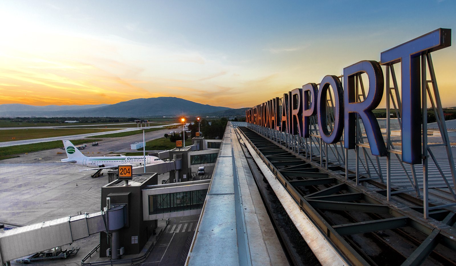 Skopje International Airport at sunset